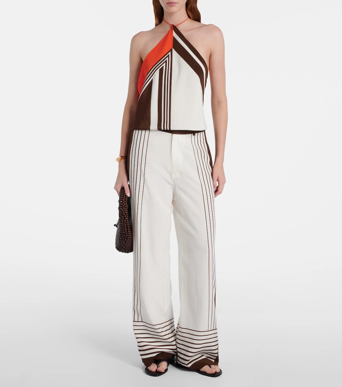 SIR - Destino striped halterneck silk top