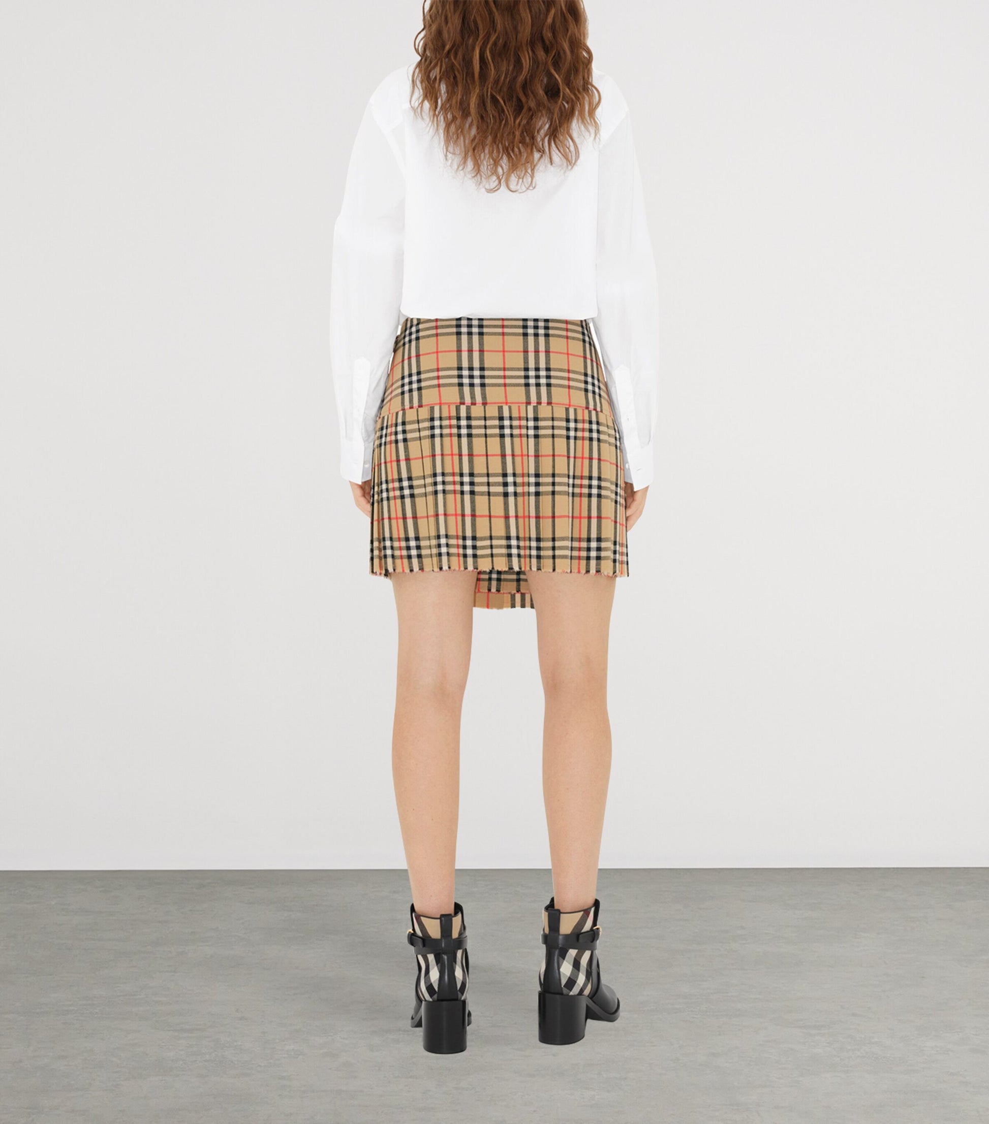 Burberry Beige Wool Check Pleated Mini Kilt