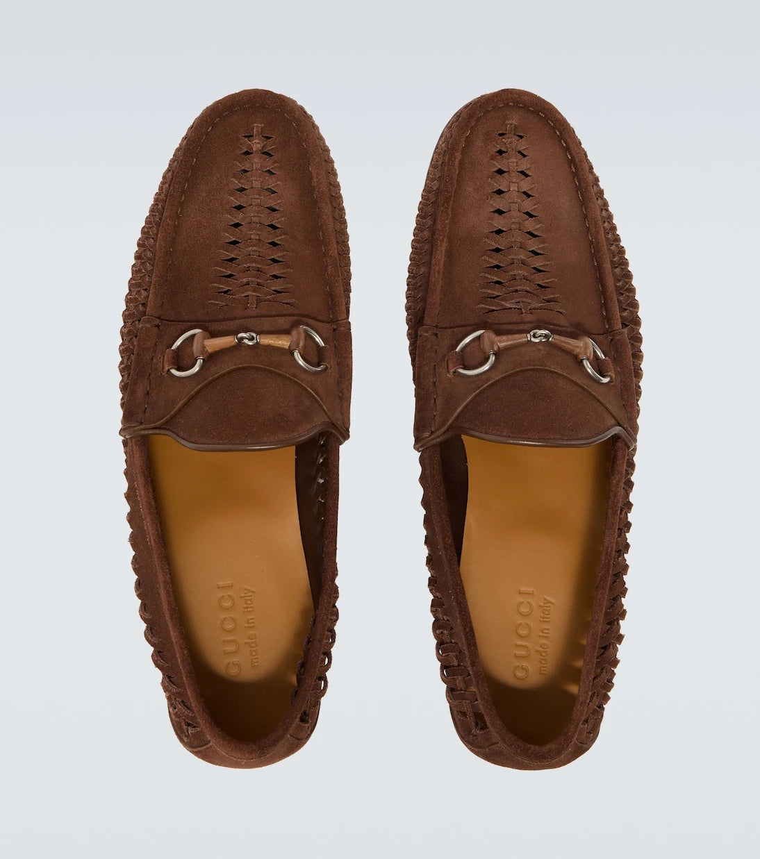 Gucci - Bamboo Horsebit woven suede loafers