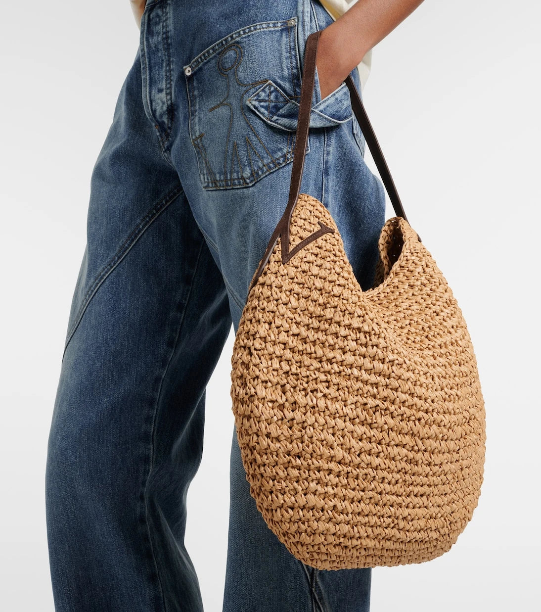 JW Anderson - Bulb XL leather-trimmed raffia shoulder bag