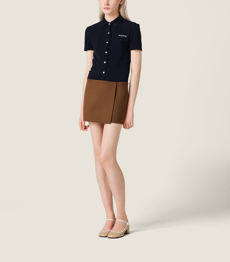 Miu Miu Brown Wool-Cashmere Wrap Mini Skirt
