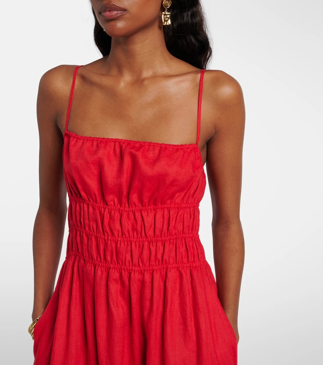 Staud - Ayla shirred linen midi dress