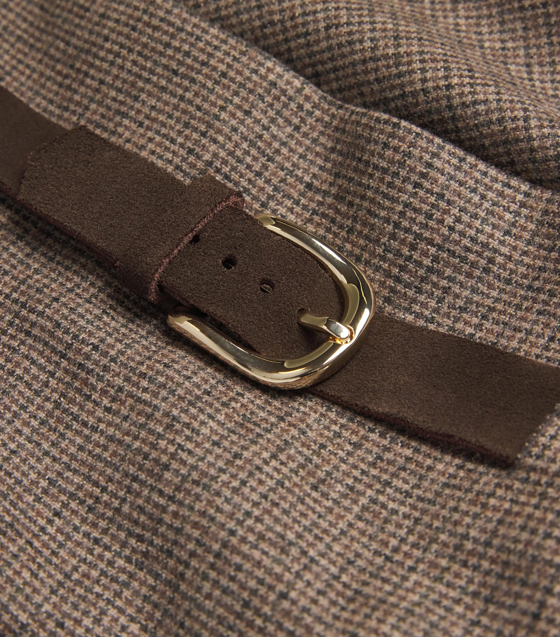 Brown Wool-Blend Belted Mini Skirt