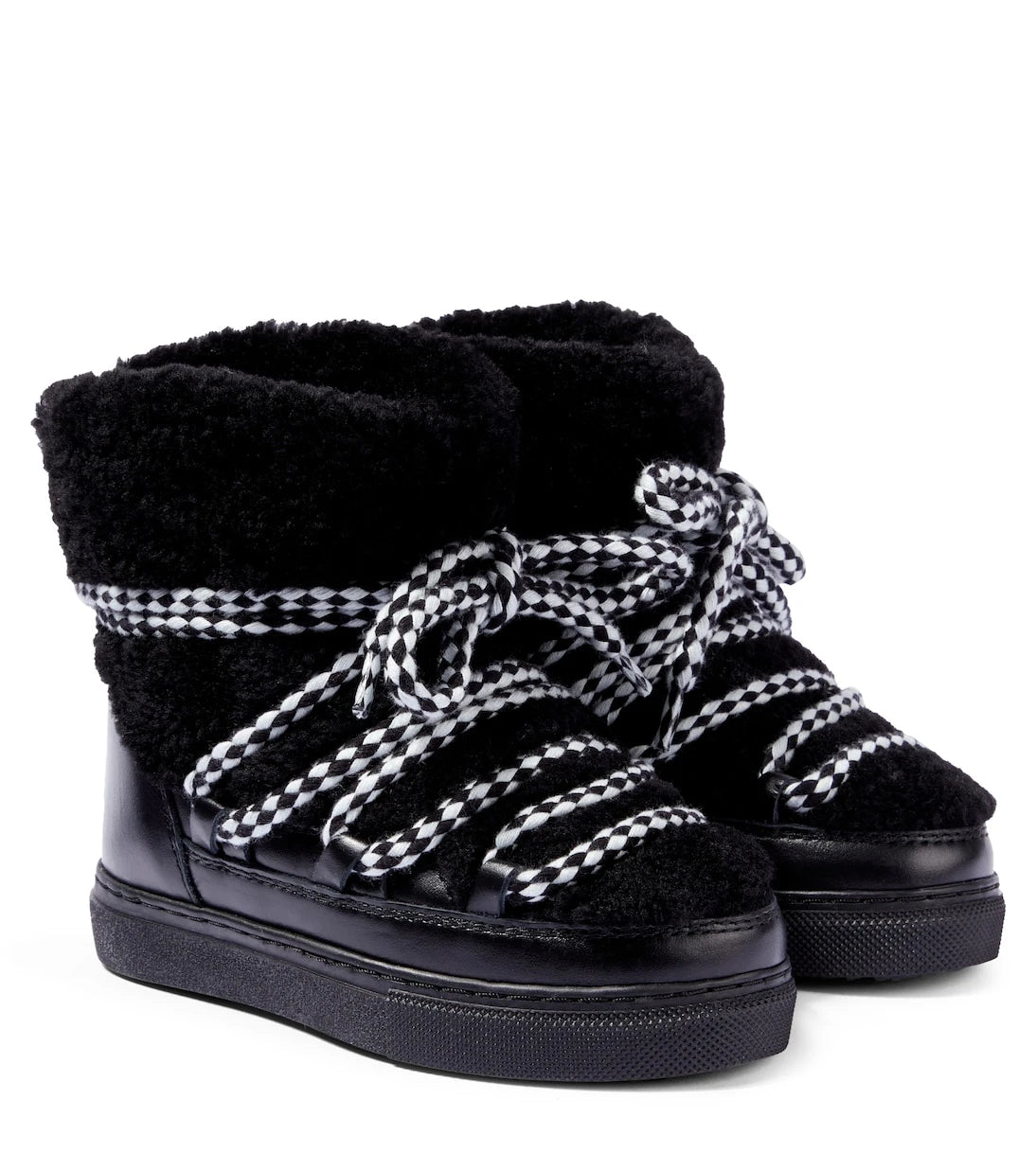 Inuikii Kids - Curly shearling and leather ankle boots