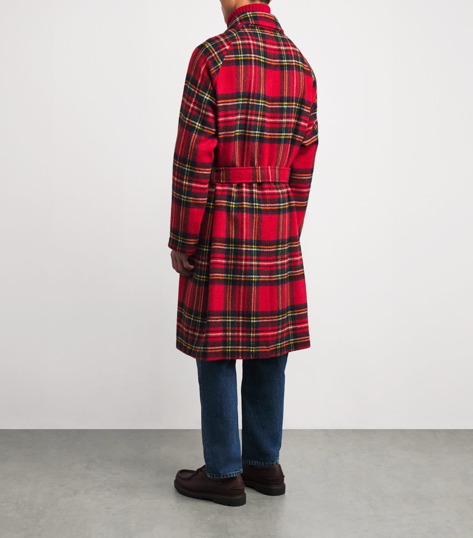 Polo Ralph Lauren Red Wool Tweed Plaid Balmacaan Coat