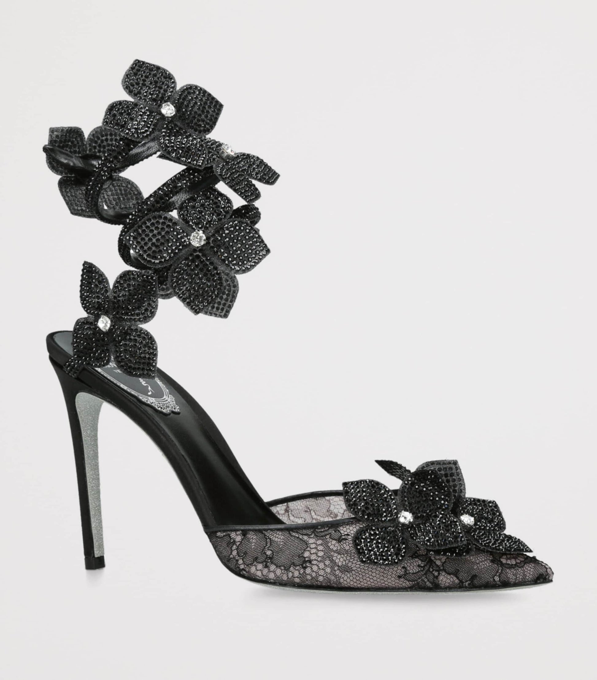 René Caovilla Black Embellished Floriane Pumps 105
