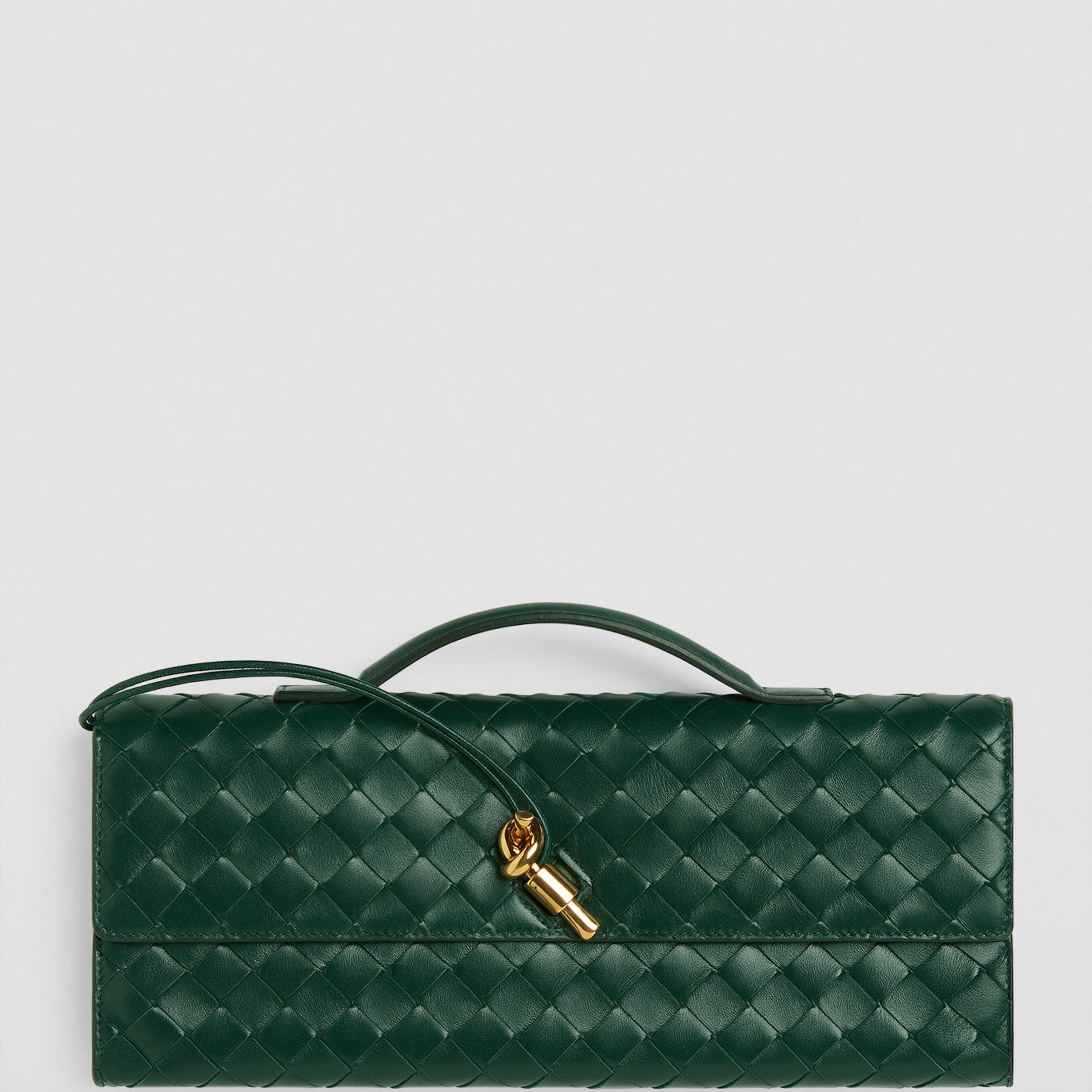Bottega Veneta Green Small Leather Top-Handle Clutch Bag