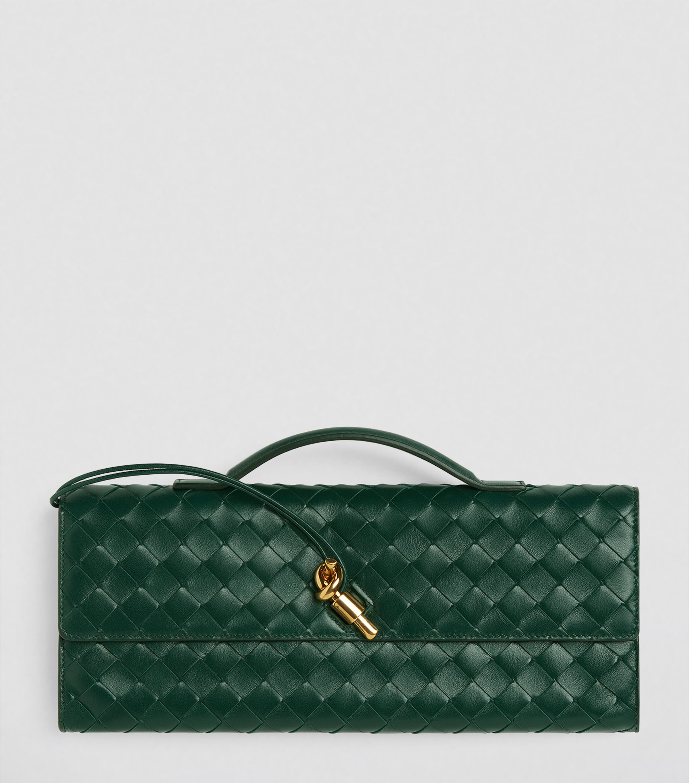 Bottega Veneta Green Small Leather Top-Handle Clutch Bag