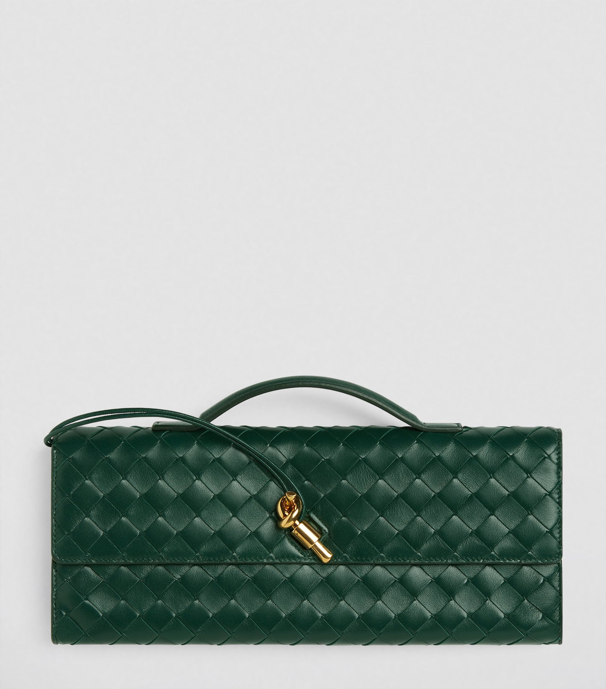 Bottega Veneta Green Small Leather Top-Handle Clutch Bag