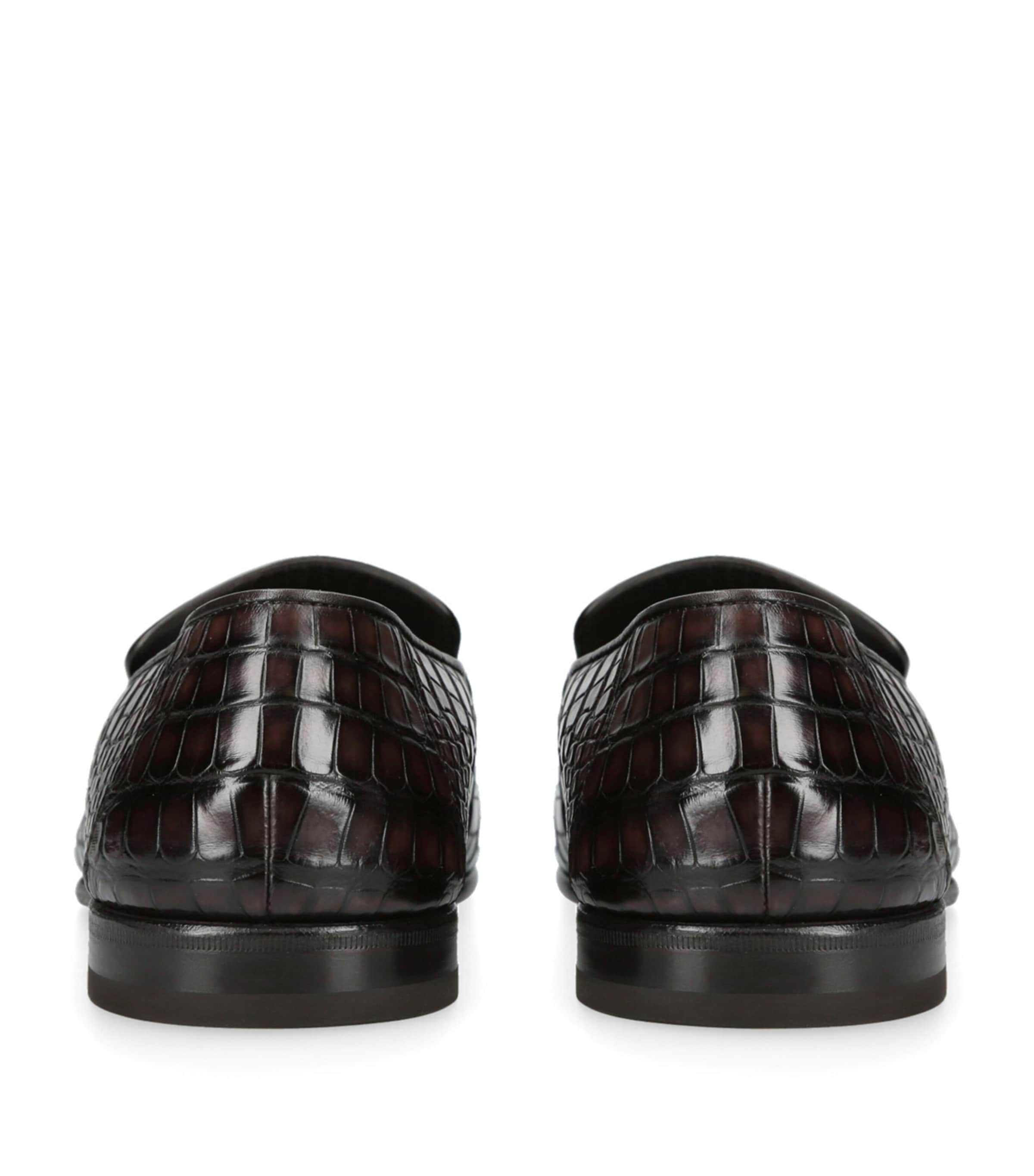 Crocodile Leather Penny Loafers