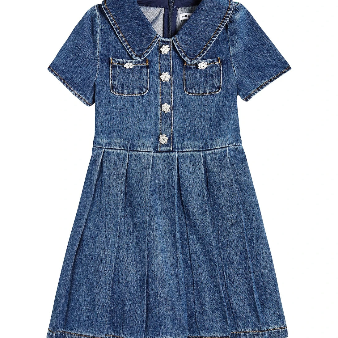 Self-Portrait Kids - Pleated denim dress