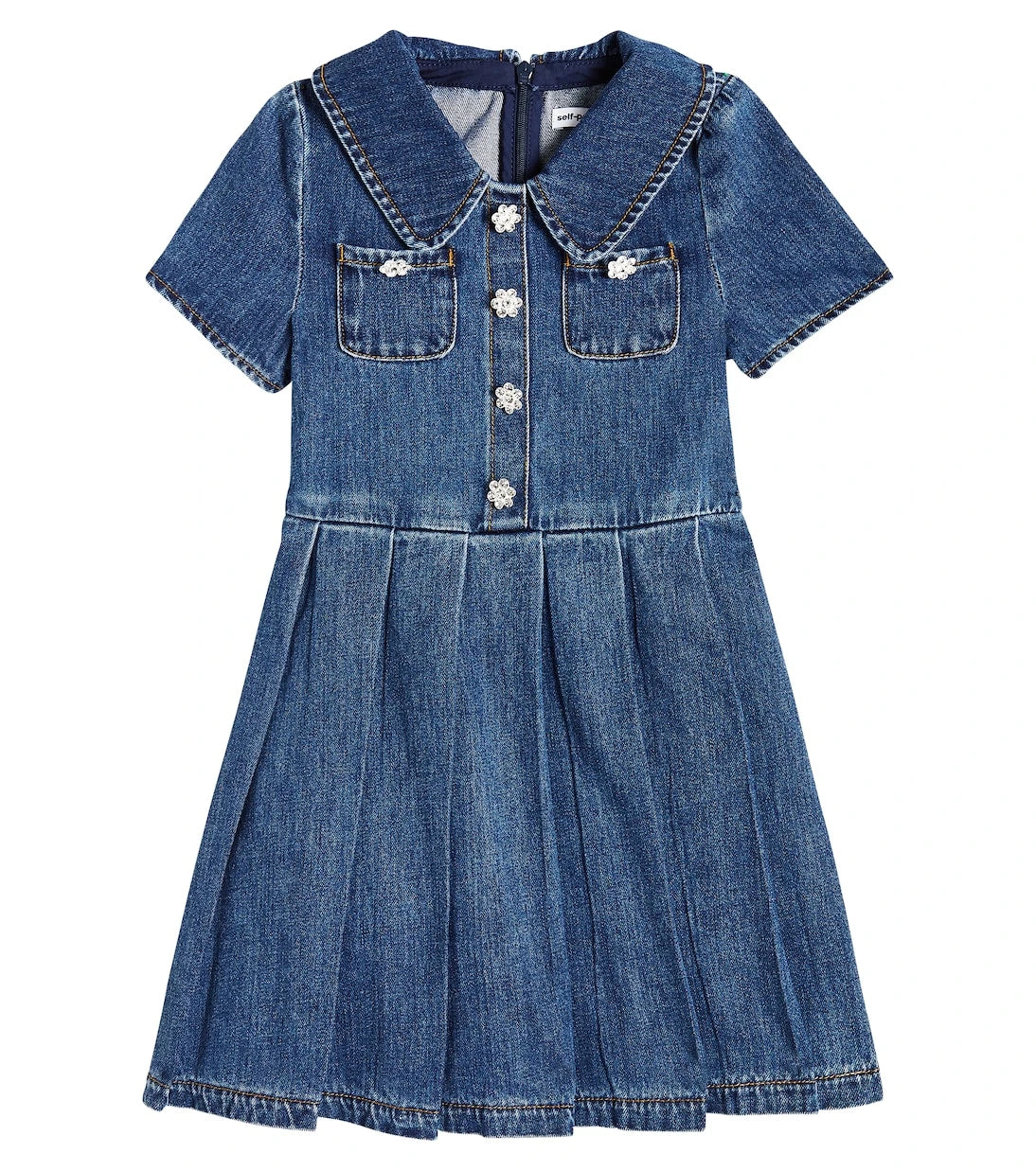 Self-Portrait Kids - Pleated denim dress