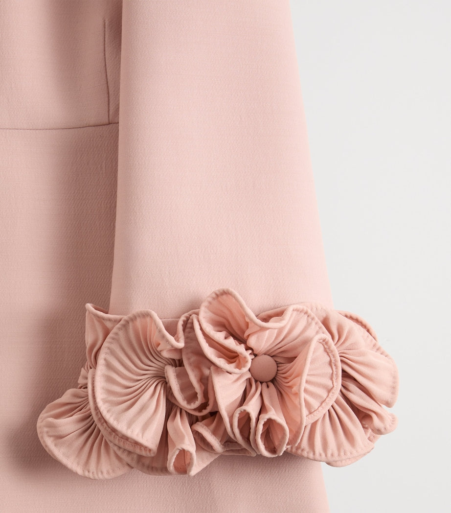 Valentino Pink Wool-Silk Floral-Sleeve Midi Dress