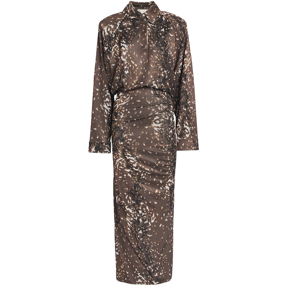 Tory Burch Brown Fawn Print Maxi Dress