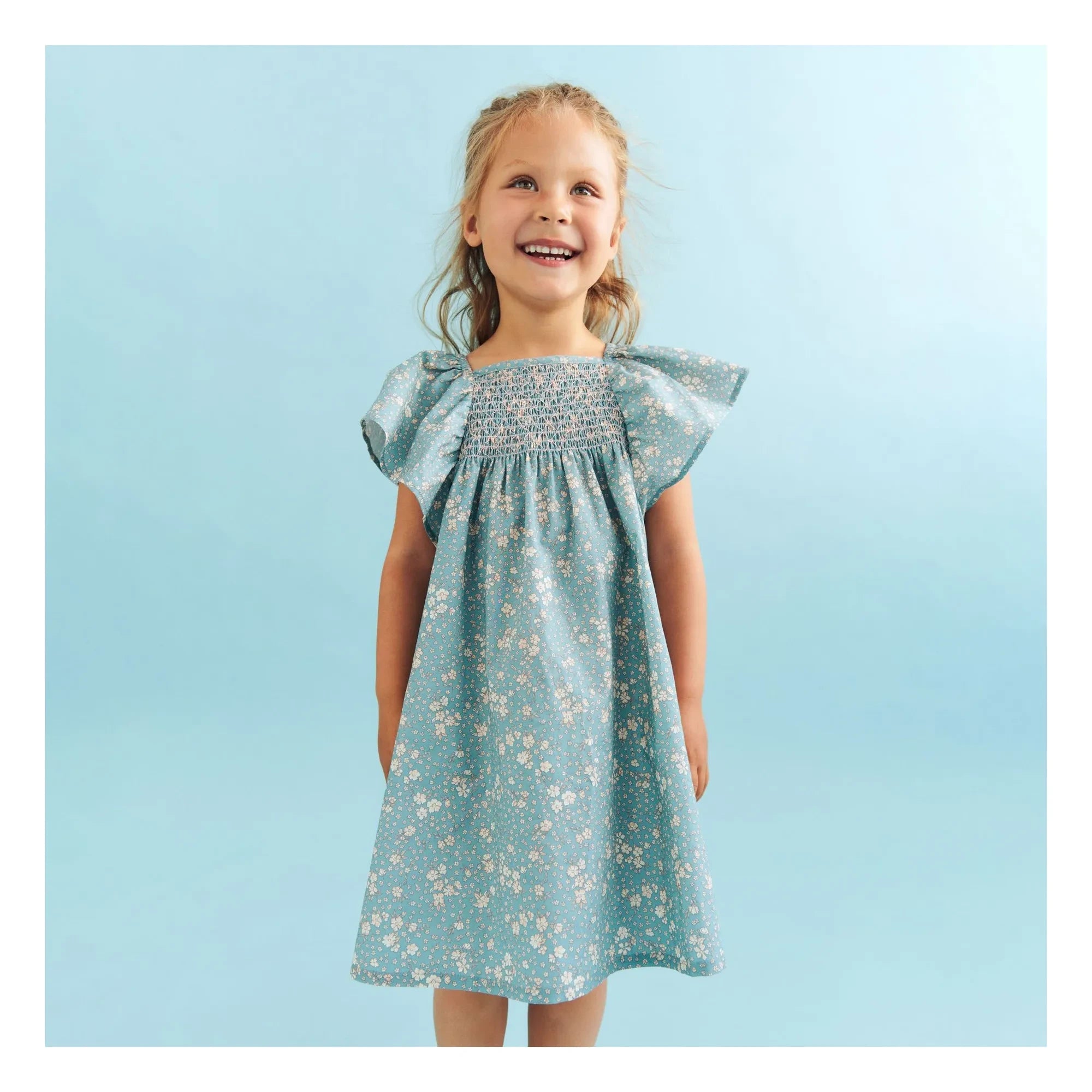 Wheat - Elva Fleurie organic cotton dress | Pale blue