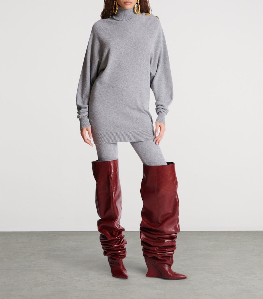 Grey Cashmere-Virgin Wool Mini Sweater Dress