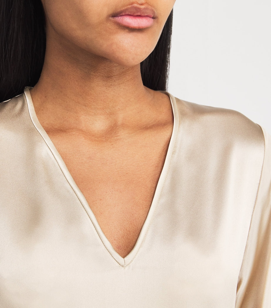 Eleventy Beige Silk Long-Sleeve Maxi Dress