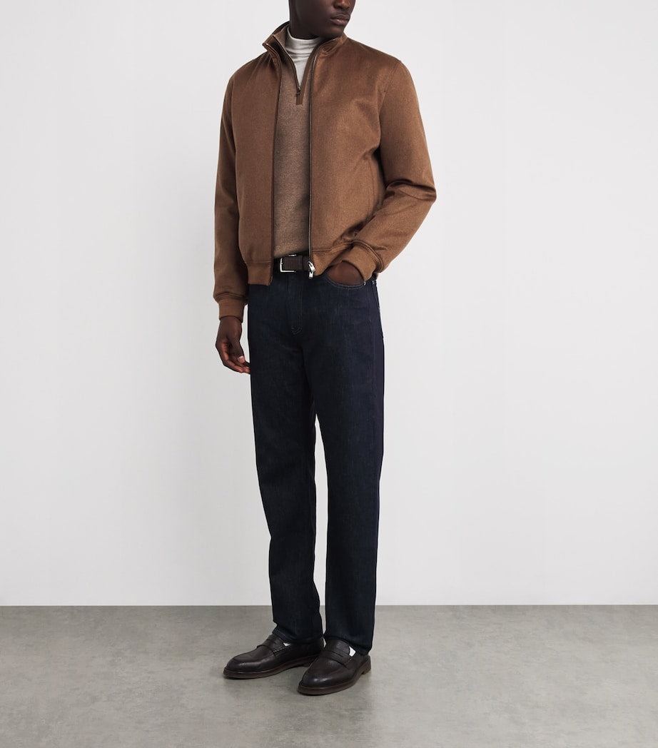 Agnona Brown Cashmere High-Neck Bomber Jacket