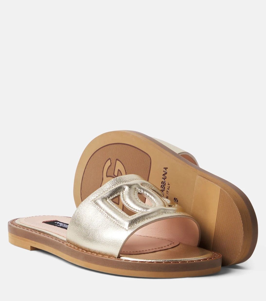 Dolce&Gabbana Kids - DG metallic leather slides