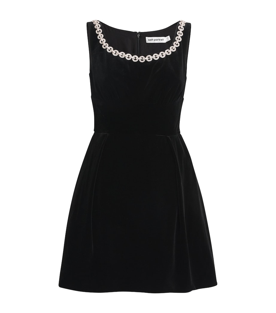 Self-Portrait Black Velvet Embellished Mini Dress