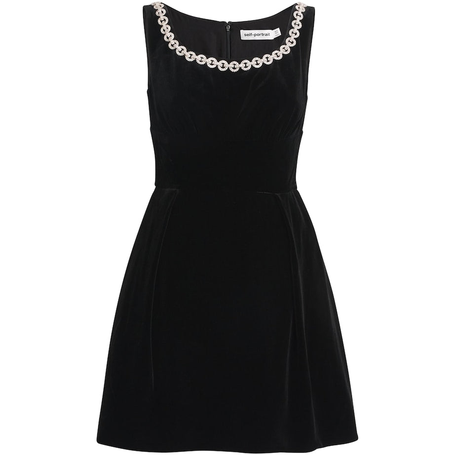 Self-Portrait Black Velvet Embellished Mini Dress