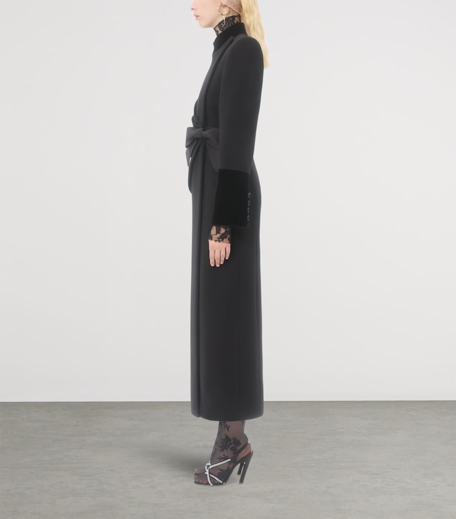 Valentino Black Virgin Wool-Cashmere Bow Overcoat