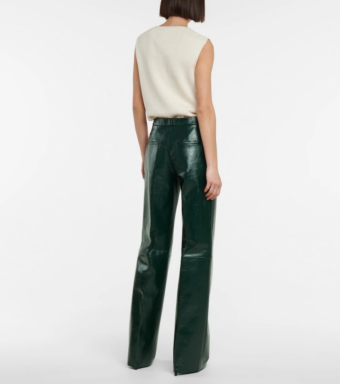 Jil Sander - بنطلون جلد واسع الساق بخصر مرتفع