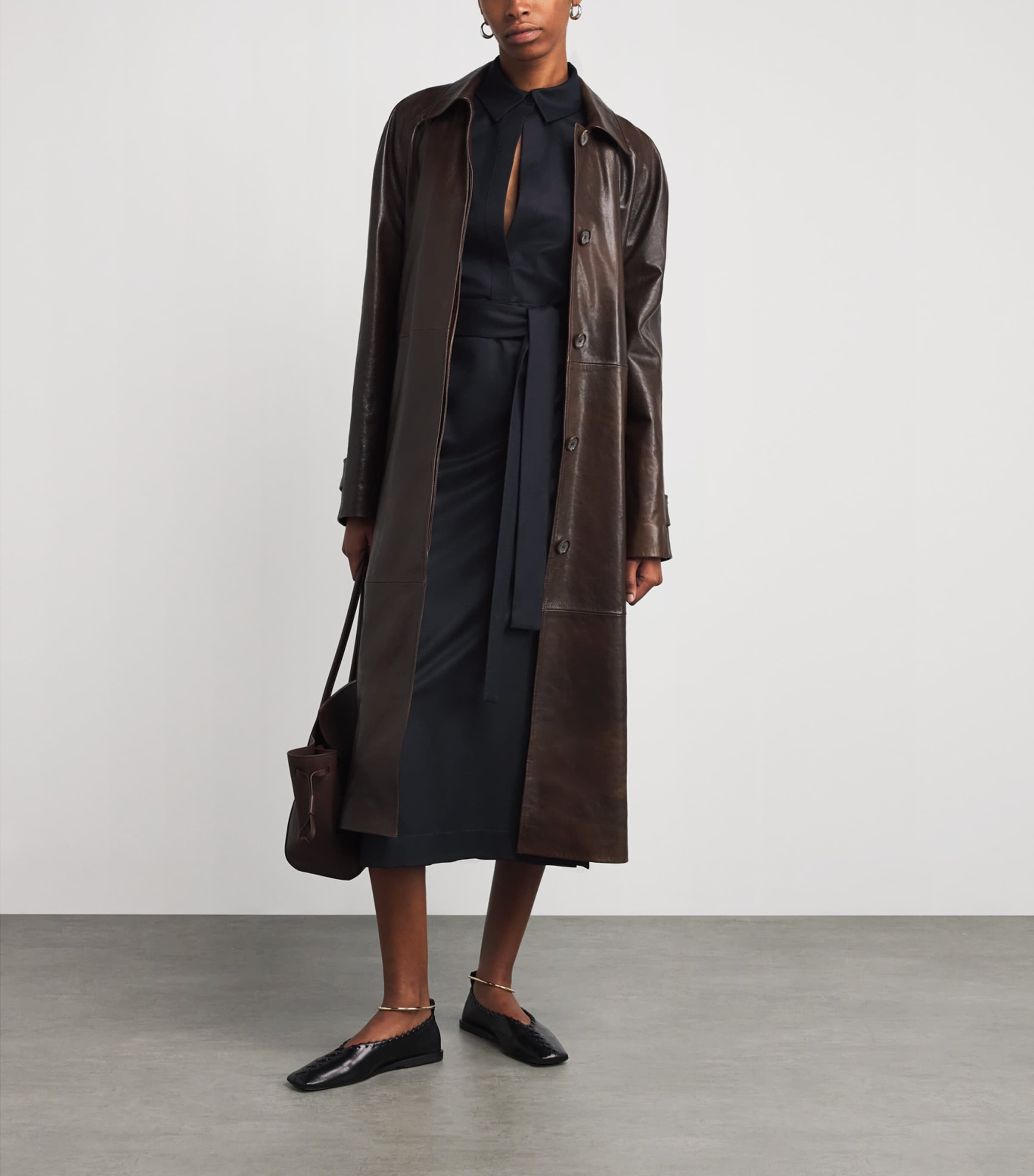 SASUPHI Navy Wool Francesca Midi Shirt Dress