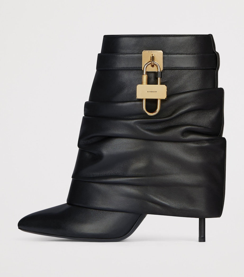 Givenchy Black Leather Scrunched Shark Lock Heeled Ankle Boots 100