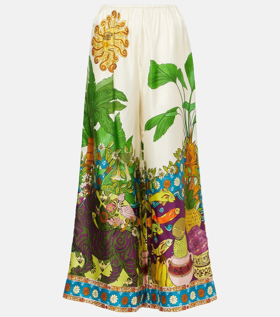 Alémais - Tiger silk twill wide-leg pants
