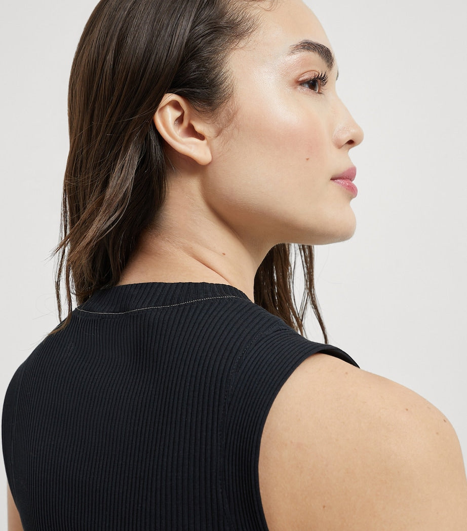 Brunello Cucinelli Black Cotton Ribbed Tank Top