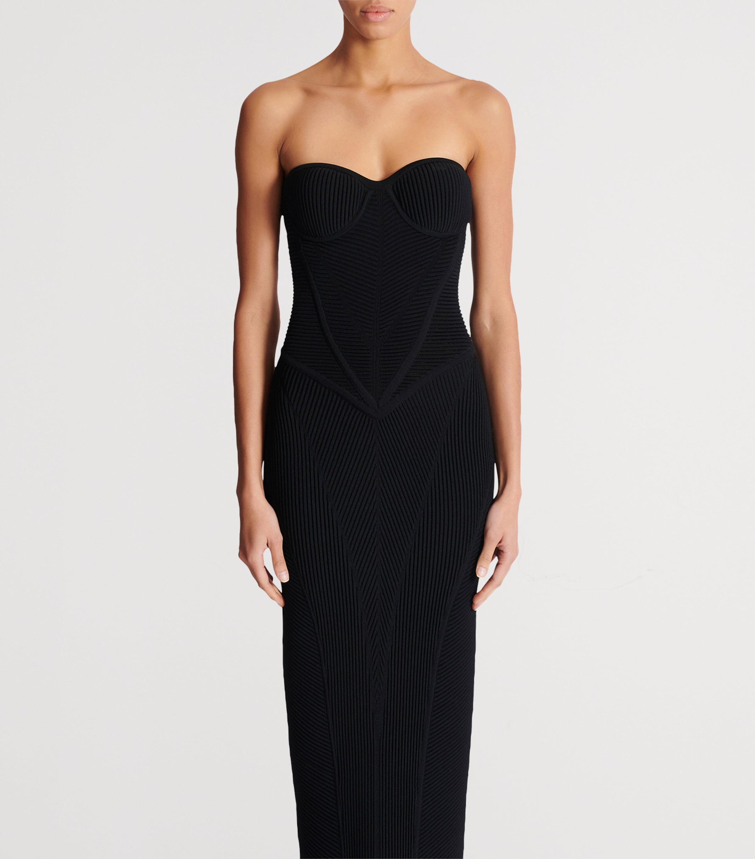 Balmain Black Knitted Strapless Maxi Dress