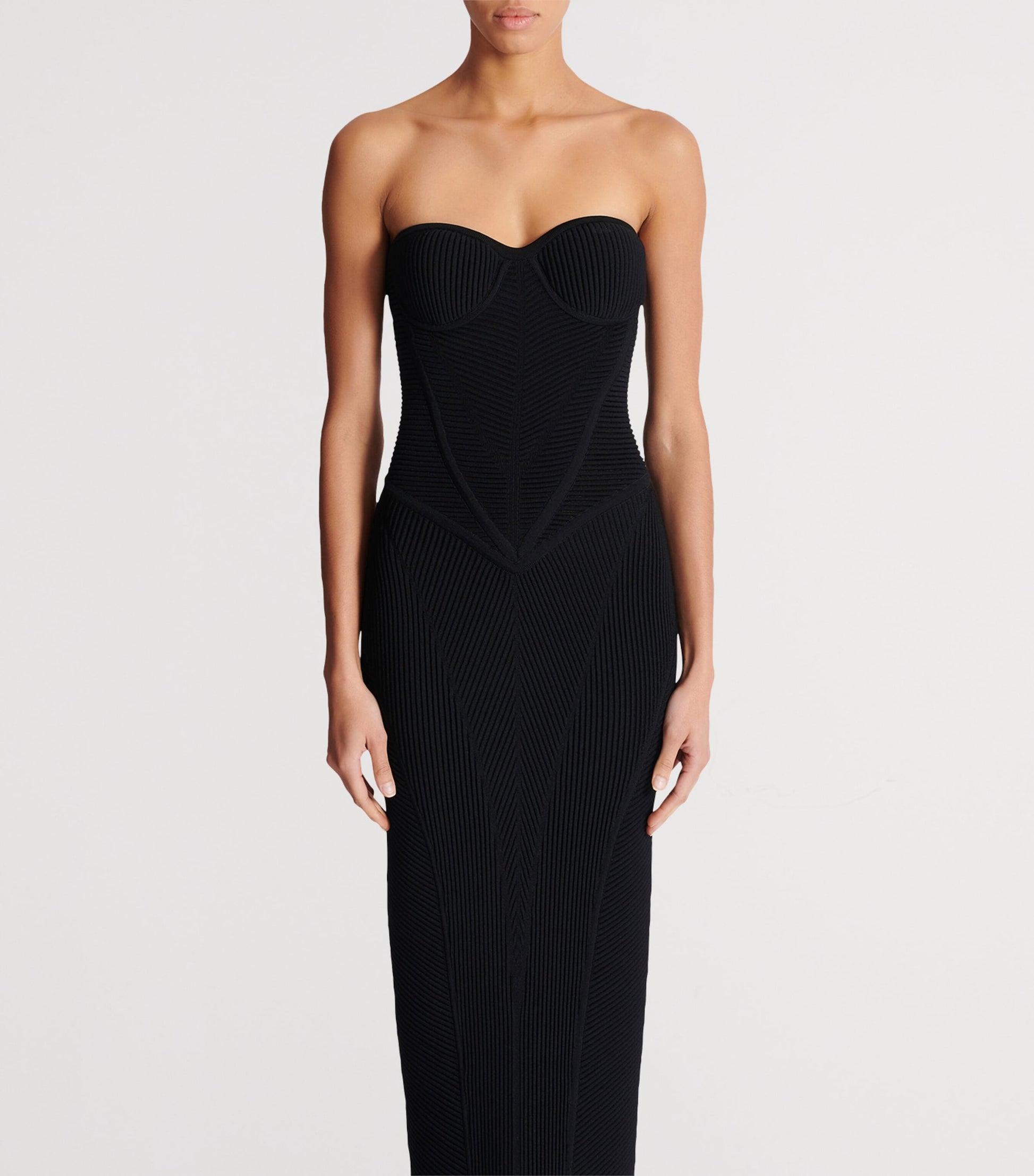 Balmain Black Knitted Strapless Maxi Dress