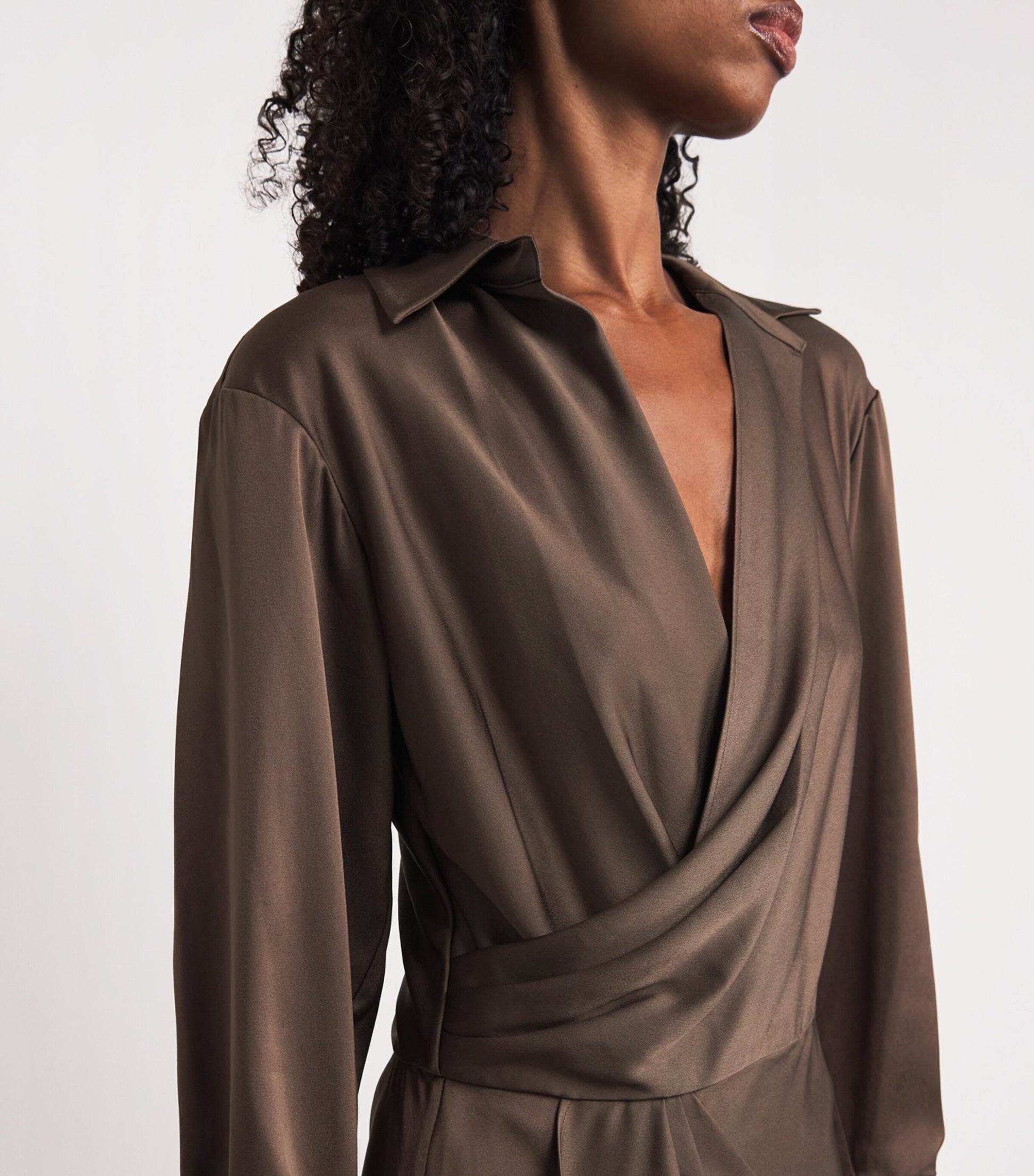 Satin Draped Talita Midi Dress COCOA