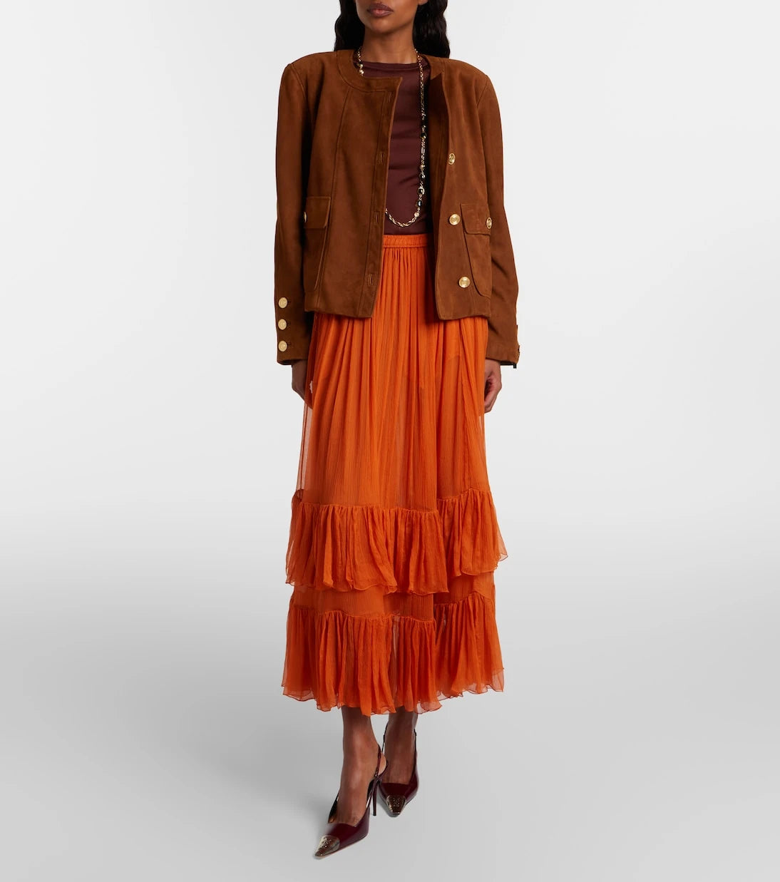 Saint Laurent - Ruffled sheer silk maxi skirt