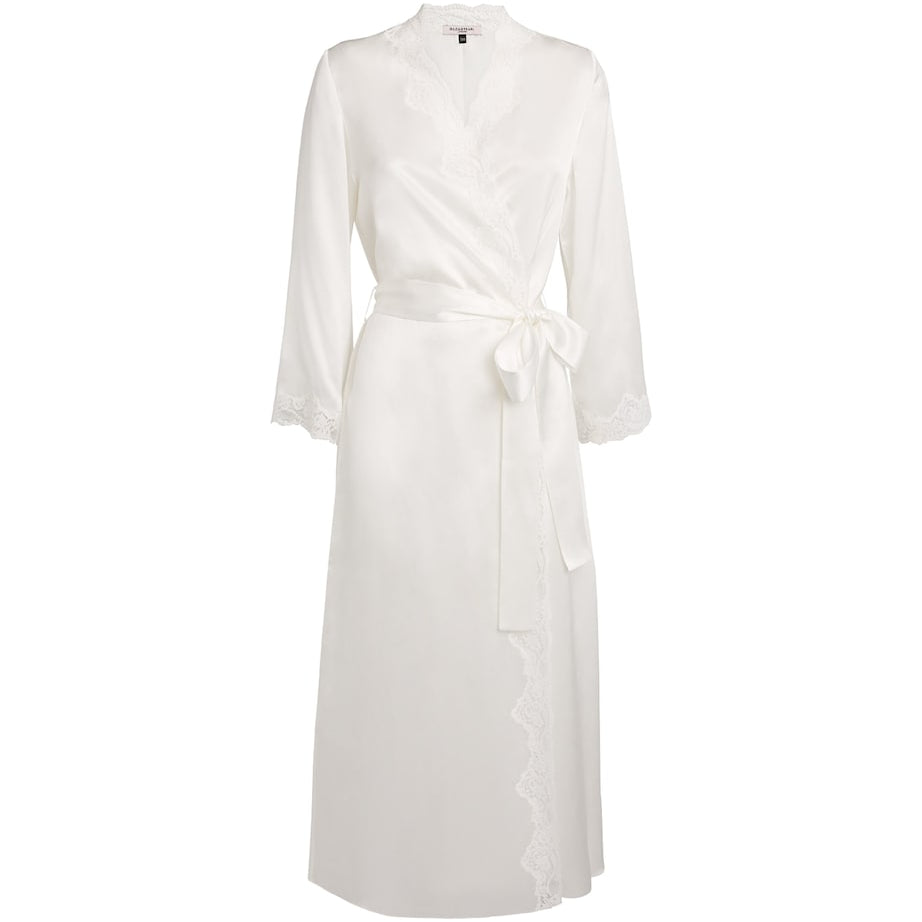 Gilda & Pearl Ivory Silk Lace-Trim In My Boudoir Long Robe