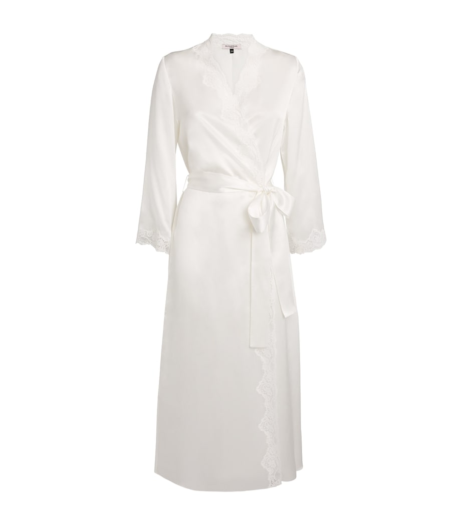 Gilda & Pearl Ivory Silk Lace-Trim In My Boudoir Long Robe