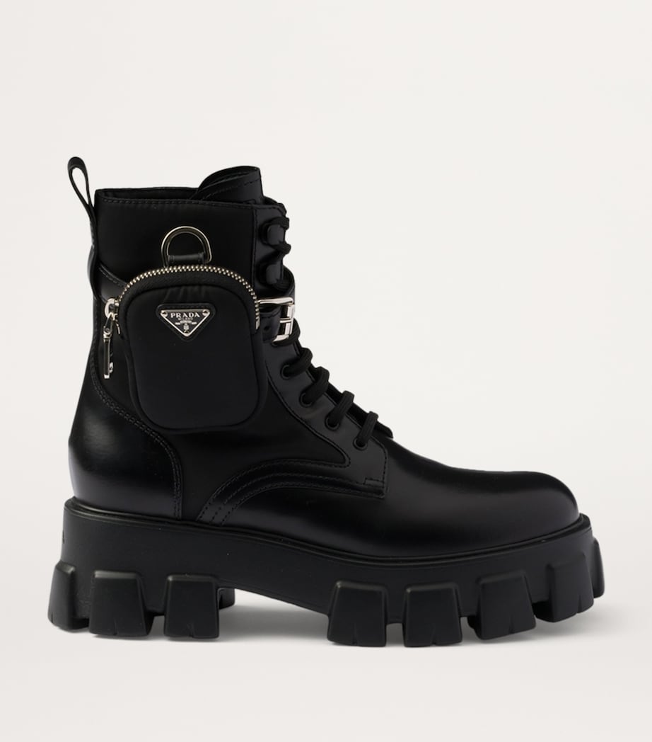 Prada Black Leather Monolith Boots with Pouch 55
