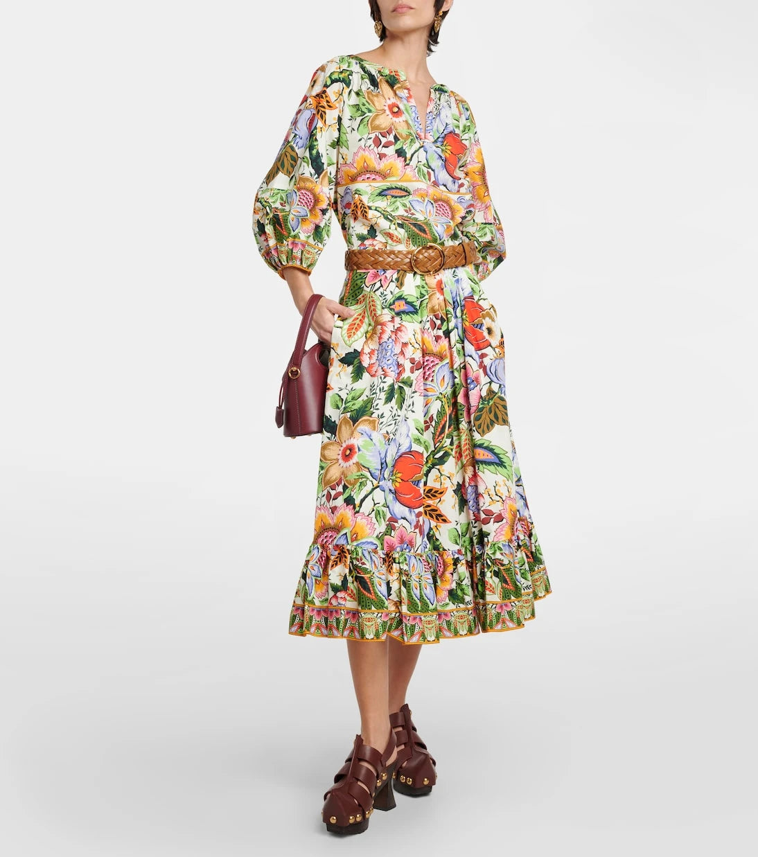 Etro - High-rise floral cotton midi skirt