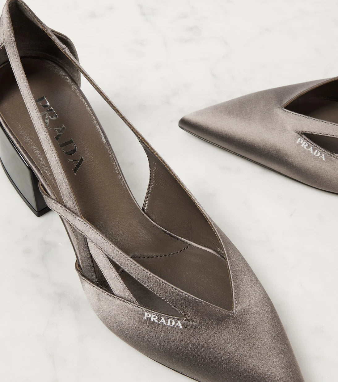 Prada - Pointy 55 cutout satin pumps