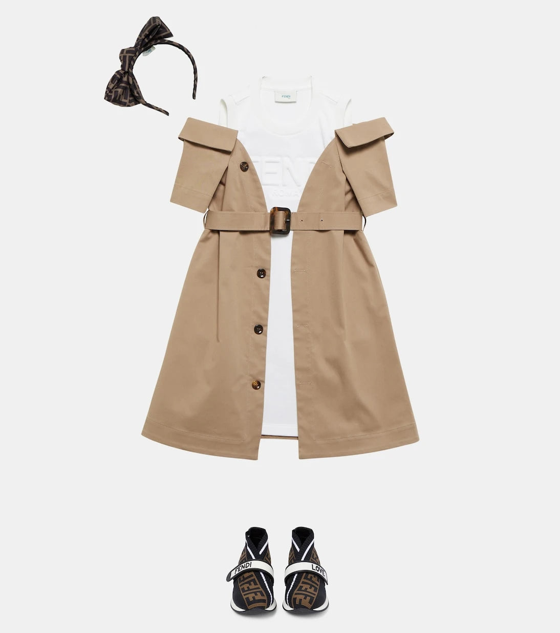 Fendi Kids - فستان معطف من مزيج القطن الهجين