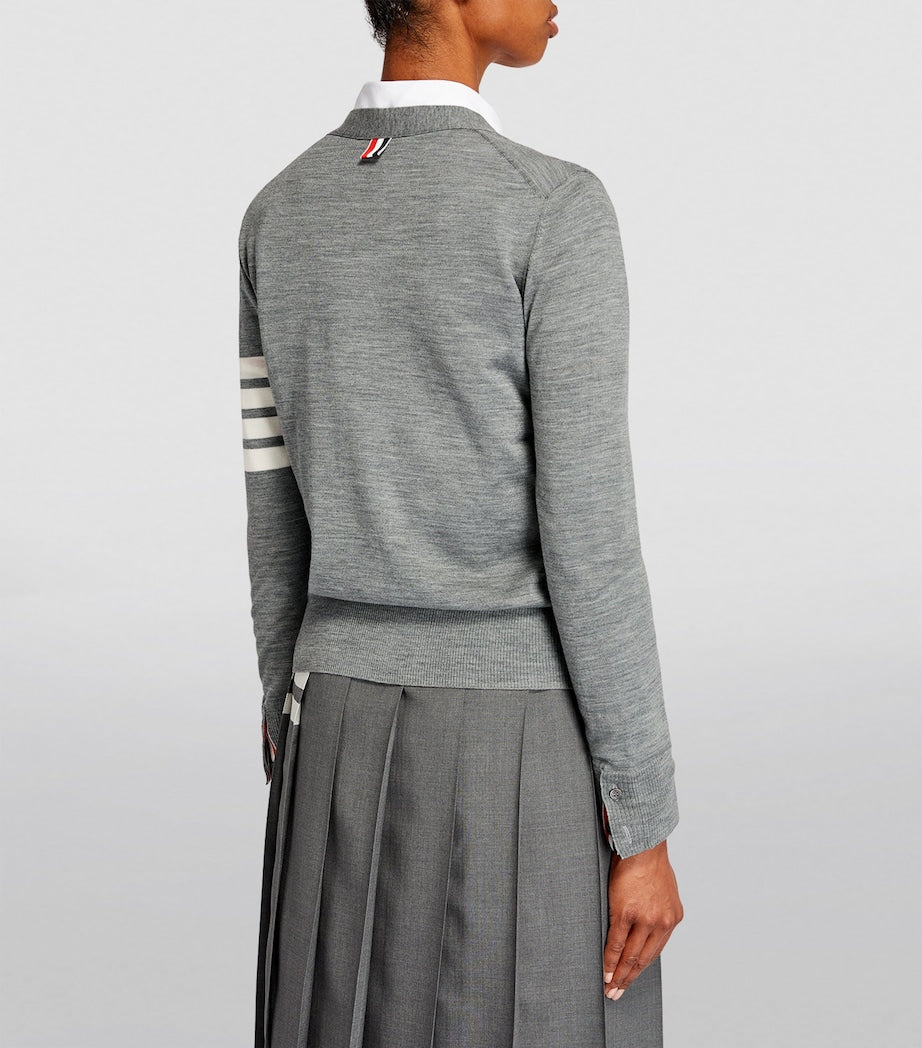 Grey Wool 4-Bar Stripe Cardigan
