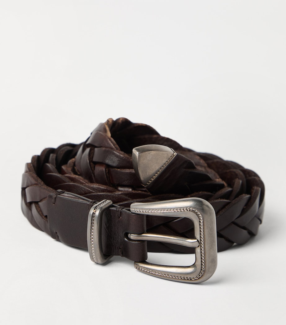 Brunello Cucinelli Brown Calf Leather Braided Belt