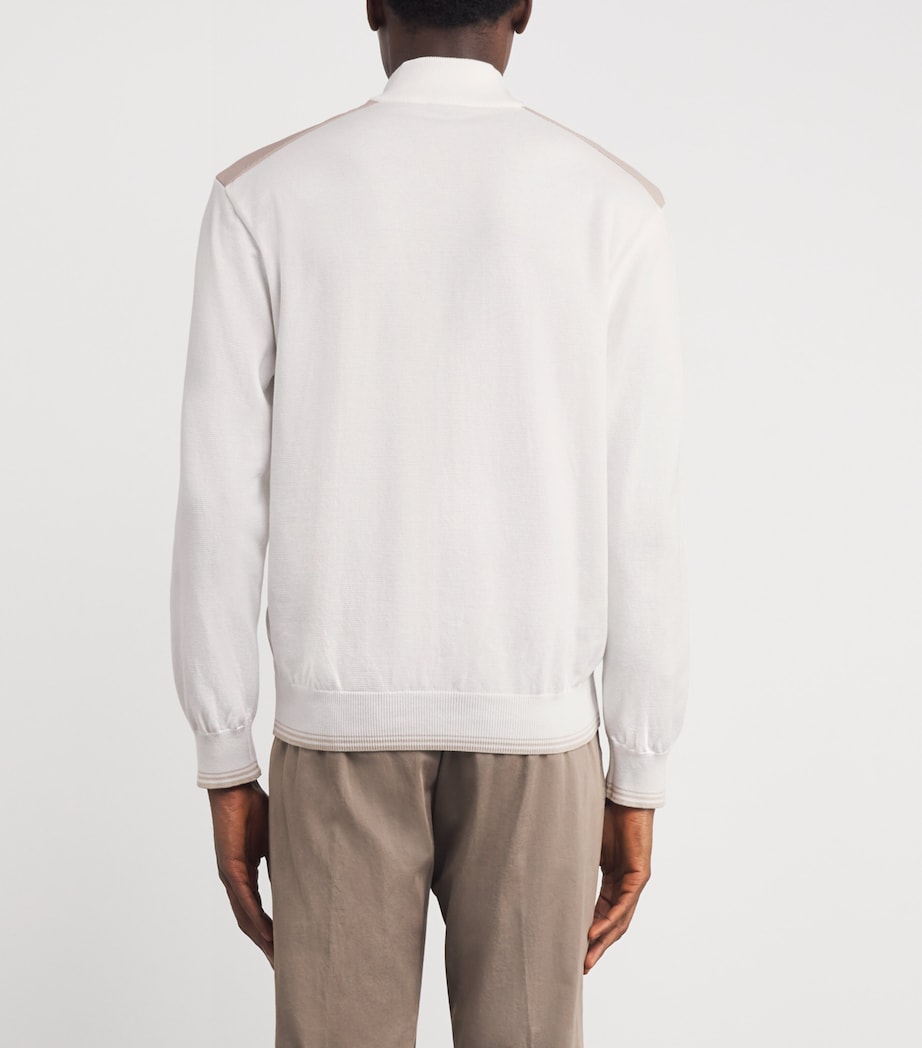White Cotton Quarter-Zip Sweater