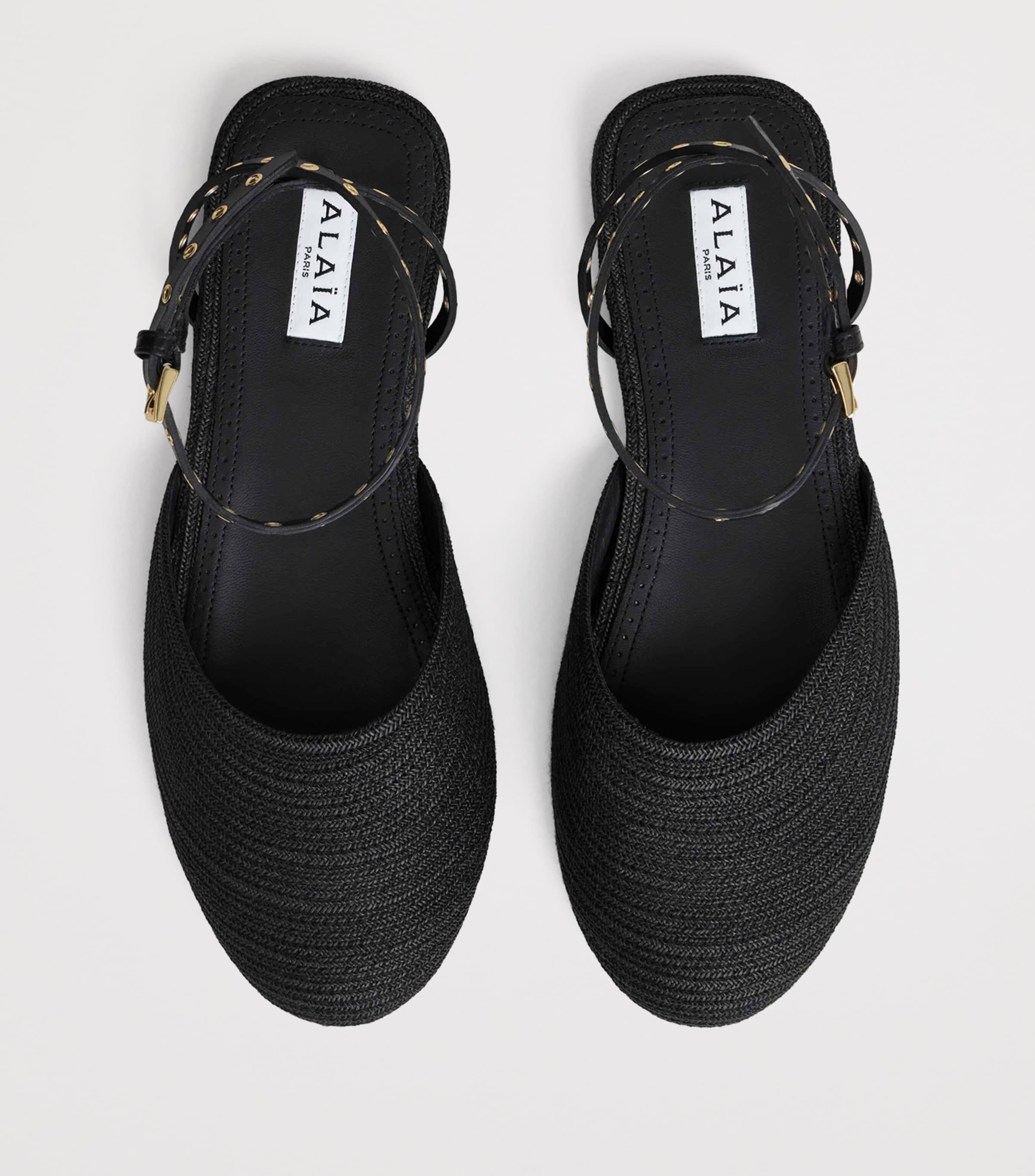 Alaïa Black Raffia and Leather Espadrilles