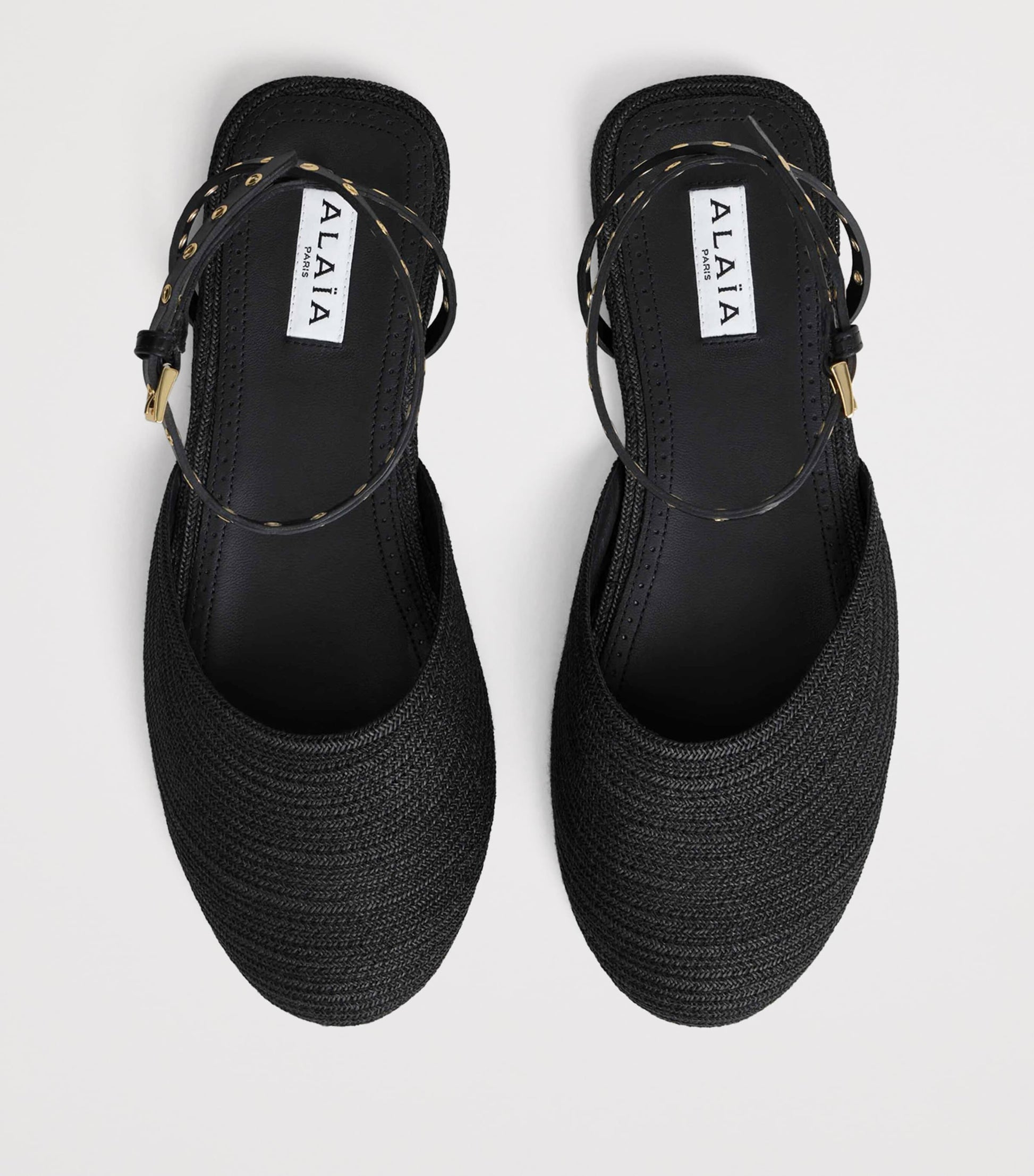 Alaïa Black Raffia and Leather Espadrilles