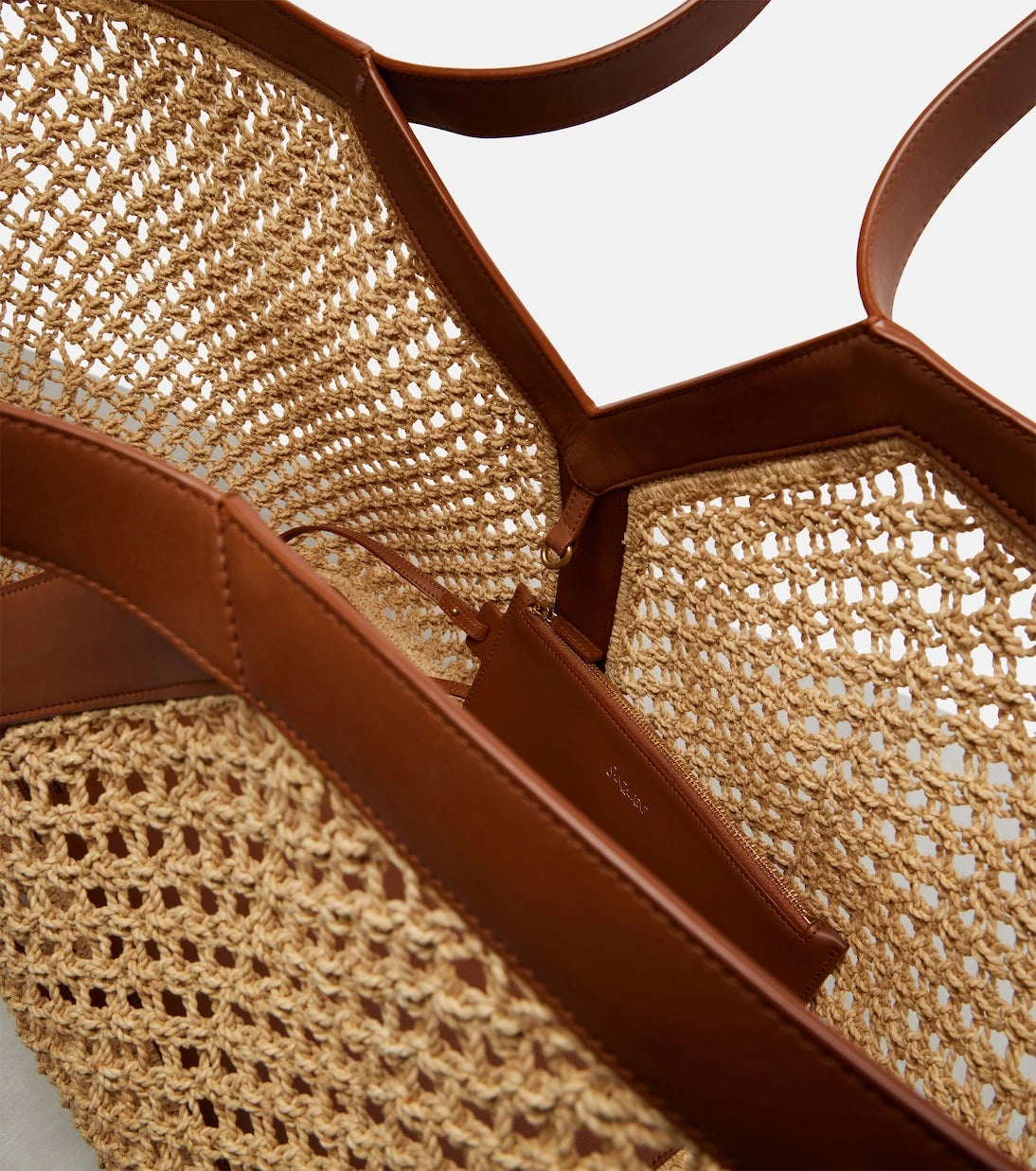 Saint Laurent - Y leather-trimmed raffia tote bag