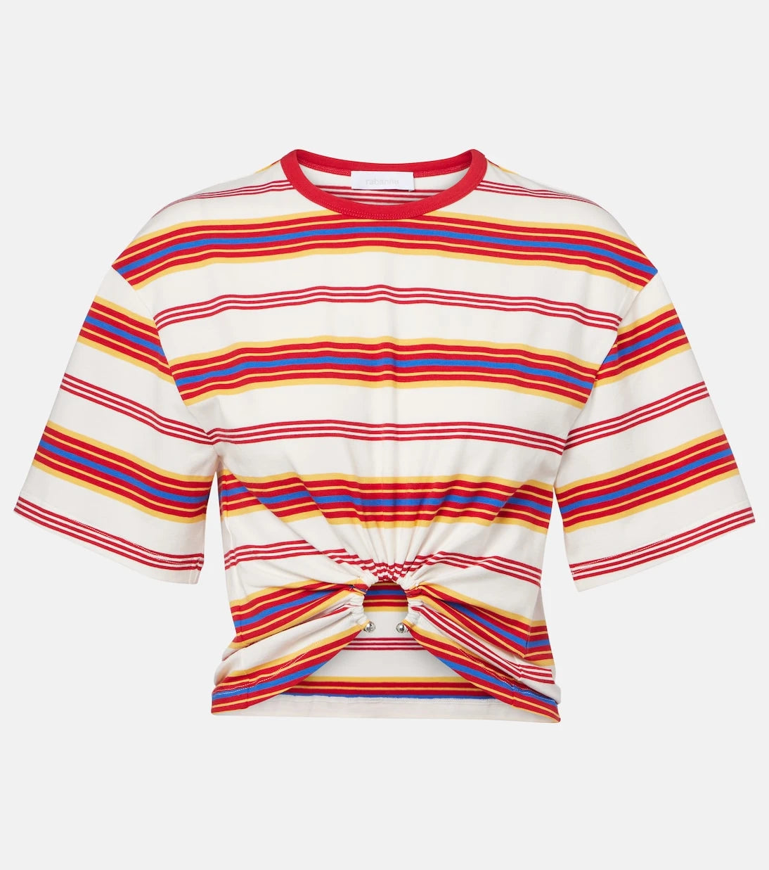 Rabanne - Gathered striped cotton-blend T-shirt