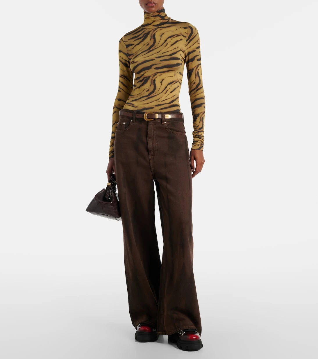 Ganni - Tiger-print jersey top