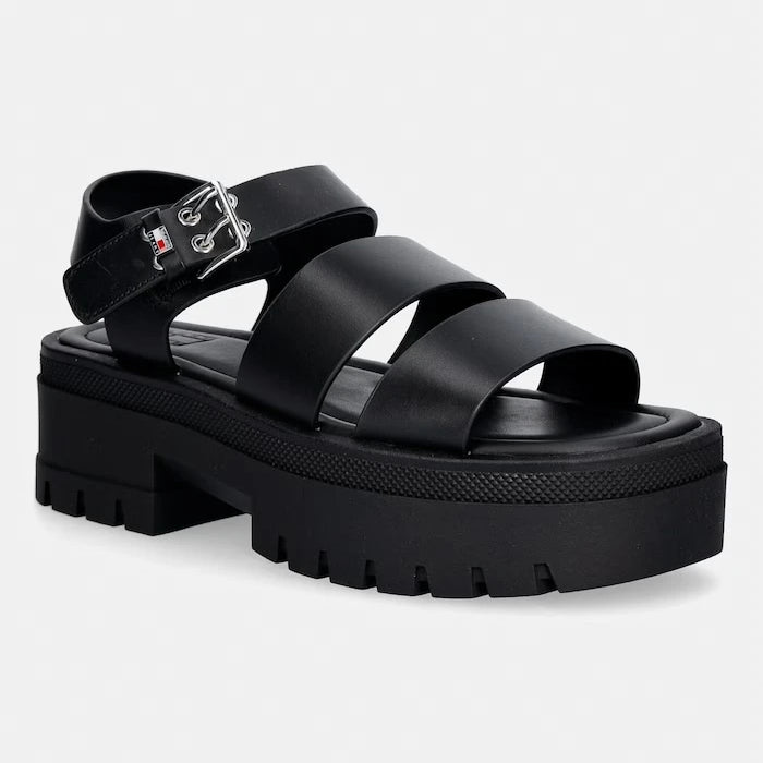 Tommy Jeans kadın deri sandalet TJW STRAPS LEATHER MAX SANDAL
